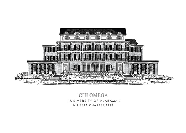 2. Chi Omega 5x7 Art Print: Elegant Tribute to Sisterhood and Tradition at the University of Alabama