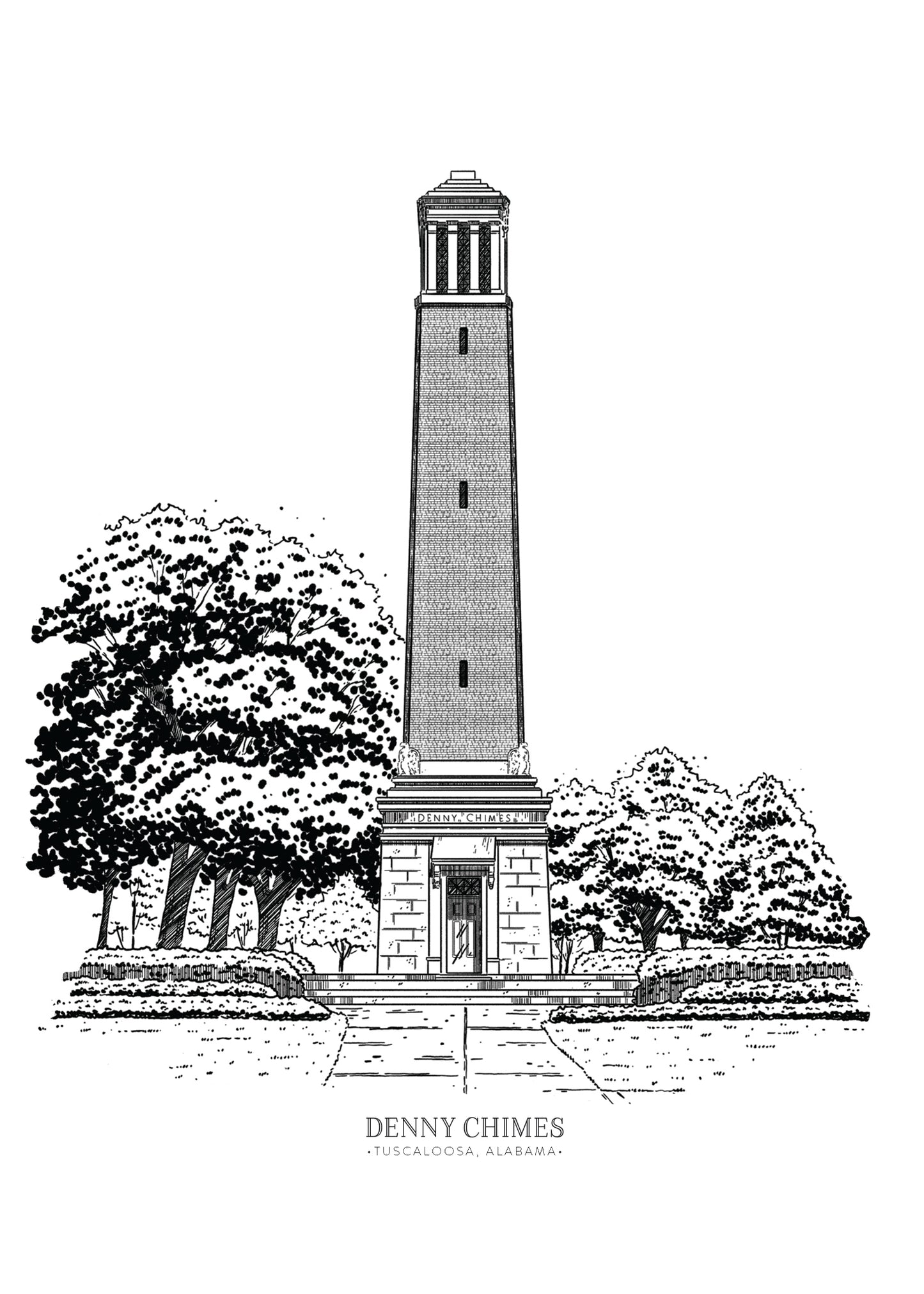 Denny Chimes 5x7 Art Print: Elegant Tribute to the University of Alabama's Iconic Landmark