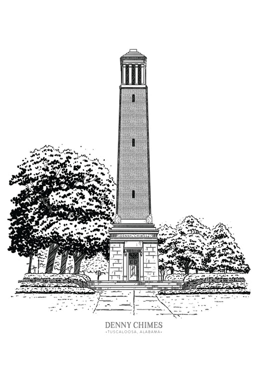 Denny Chimes 5x7 Art Print: Elegant Tribute to the University of Alabama's Iconic Landmark