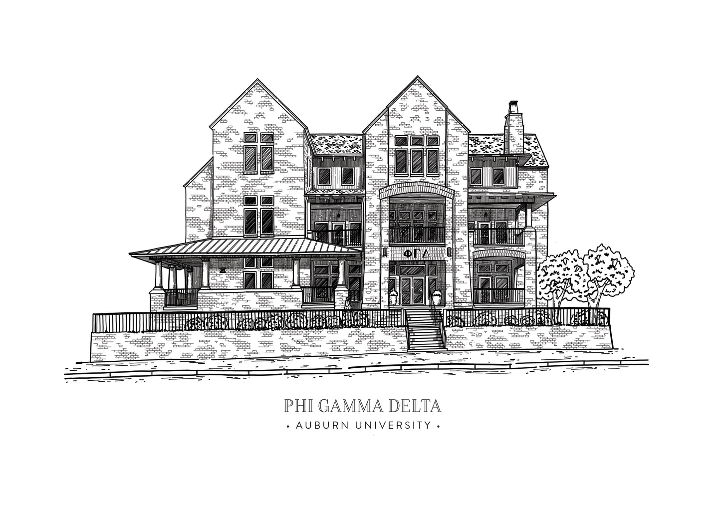 Phi Gamma Delta 5x7 Art Print: Timeless Tribute to the Auburn University FIJI Chapter House