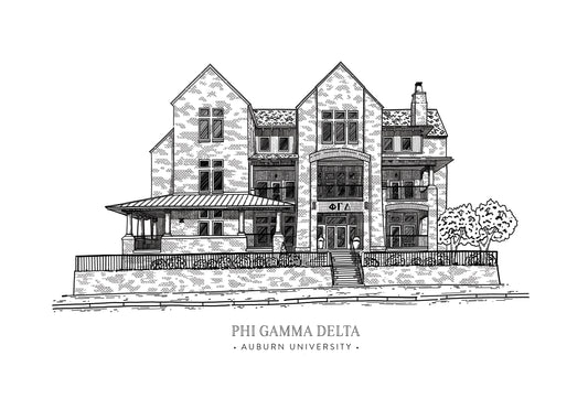 Phi Gamma Delta 5x7 Art Print: Timeless Tribute to the Auburn University FIJI Chapter House