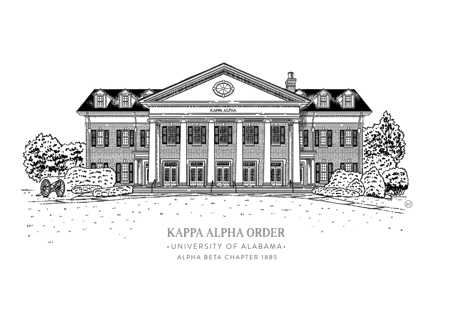 Kappa Alpha Order 5x7 Art Print: Elegant Tribute to Alpha Beta Chapter’s Historic Home at the University of Alabama