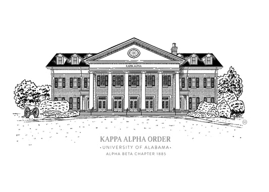 Kappa Alpha Order 5x7 Art Print: Elegant Tribute to Alpha Beta Chapter’s Historic Home at the University of Alabama