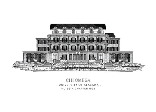 2. Chi Omega 5x7 Art Print: Elegant Tribute to Sisterhood and Tradition at the University of Alabama
